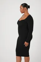 Women's Bodycon Midi Sweater Dress in Black, 2X