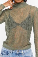 Women's Floral Lace Mock Neck Top in Tea Small