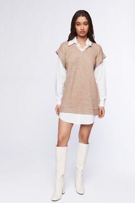 Women's Sweater Vest & Shirt Combo Dress