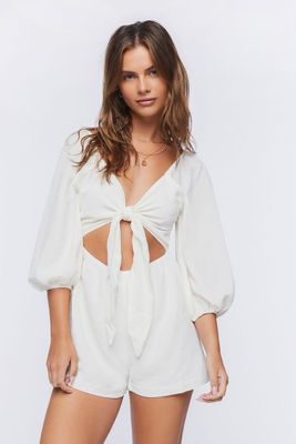 Women's Cutout Tie-Front Romper in Vanilla Medium