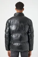 Men Zip-Up Puffer Jacket in Black Large