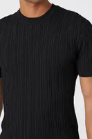 Men Ribbed Knit T-Shirt in Black, XXL