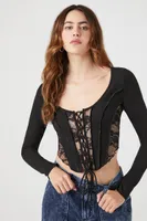 Women's Lace-Up Lace Crop Top