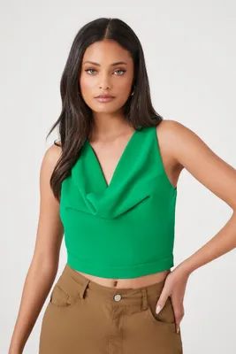 Women's Cowl-Neck Crop Top in Green Small