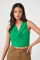 Women's Cowl-Neck Crop Top in Green Small