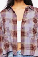 Women's High-Low Plaid Shirt in Purple Medium