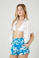 Women's Tropical Leaf Print Drawstring Shorts