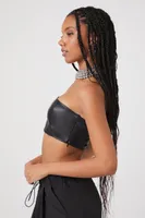 Women's Faux Leather Cropped Tube Top in Black Large