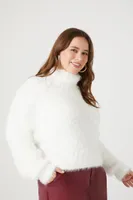 Women's Fuzzy Faux Fur Sweater in White, 1X