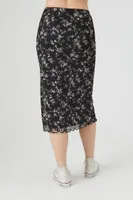 Women's Floral Print Mesh Midi Skirt in Black Medium