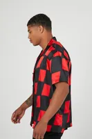 Men Checkered Short-Sleeve Shirt in Black/Red Small