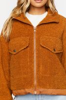 Women's Faux Shearling Zip-Up Bomber Jacket in Mocha Large