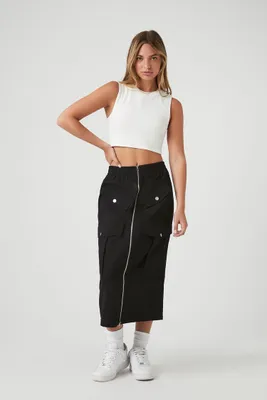 Women's Zip-Front Cargo Midi Skirt