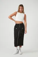 Women's Zip-Front Cargo Midi Skirt