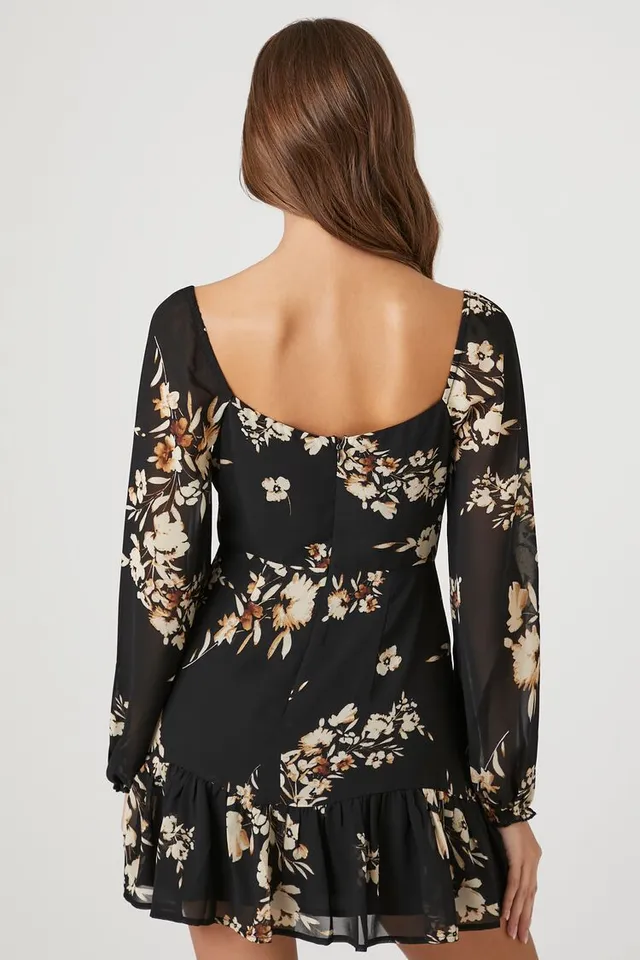 sachin and babi light blue dress Forever 21 Women's Chiffon Floral Print Mini Dress Black,