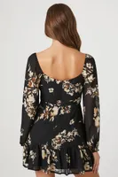 Women's Chiffon Floral Print Mini Dress