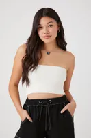 Women's Sweater-Knit Cropped Tube Top in Cream Large