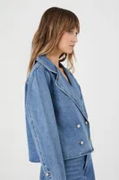 Women's Denim Double-Breasted Trench Jacket in Medium Denim Small