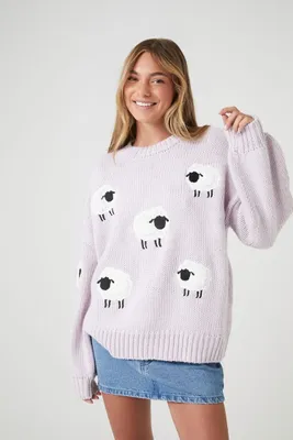 Women's Sheep Drop-Sleeve Sweater in Lavender Medium