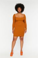 Women's Ribbed Square-Neck Mini Dress in Rust, 2X