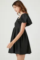 Women's Pleated Babydoll Dress in Black Small