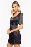 Women's Satin Belted Mini Dress in Black Medium