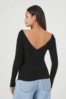 Women's Ribbed Surplice Sweater in Black Medium