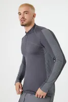 Men Striped Quarter-Zip Top in Dark Grey/Grey Large