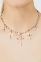 Women's Faux Gem Cross Pendant Necklace in Silver