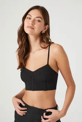 Women's Caged Sweetheart Self-Tie Crop Top in Black Small