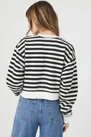 Women's Fleece Striped Sweater in Black/White Small