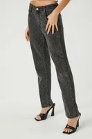 Women's Rhinestone Straight-Leg Jeans Washed Black,