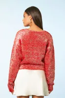 Women's Metallic Knit Crop Cardigan in Fiery Red Medium