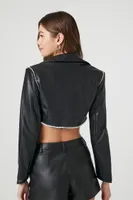 Women's Cropped Faux Leather Jacket in Black Large