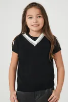 Girls Striped Sweater Vest (Kids) in Black, 7/8