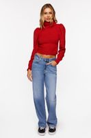 Women's Puff-Sleeve Turtleneck Sweater in Ruby Large