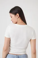 Women's Ruched Cropped T-Shirt in White Small