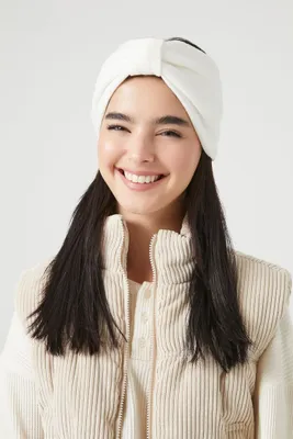 Ribbed Knit Bow Headwrap in White