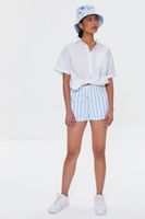 Women's Striped Drawstring Twill Shorts in Sky Blue/White Small