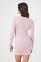 Women's Plunging Bodycon Mini Dress in Pale Mauve Large