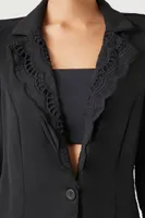 Women's Plunging Crochet Lace Blazer in Black Medium