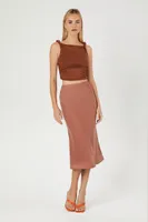 Women's Knotted Crop Top in Brown Large