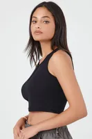 Women's Ribbed Half-Zip Cropped Tank Top in Black, XL