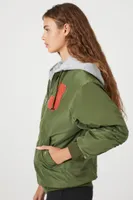 Women's Letterman Zip-Up Bomber Jacket in Cypress Medium