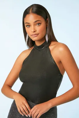 Women's Metallic Halter Bodysuit in Black Medium