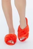 Women's Plush Open-Toe Crisscross Slippers in Orange Medium