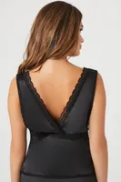 Women's Plunging Satin Lace-Trim Top in Black Small