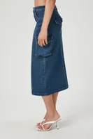 Women's Denim Cargo Midi Skirt in Medium Denim Small