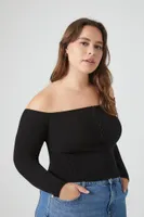 Women's Off-the-Shoulder Top in Black, 3X