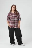 Women's Plaid Flannel Shirt in Burgundy/White, 1X